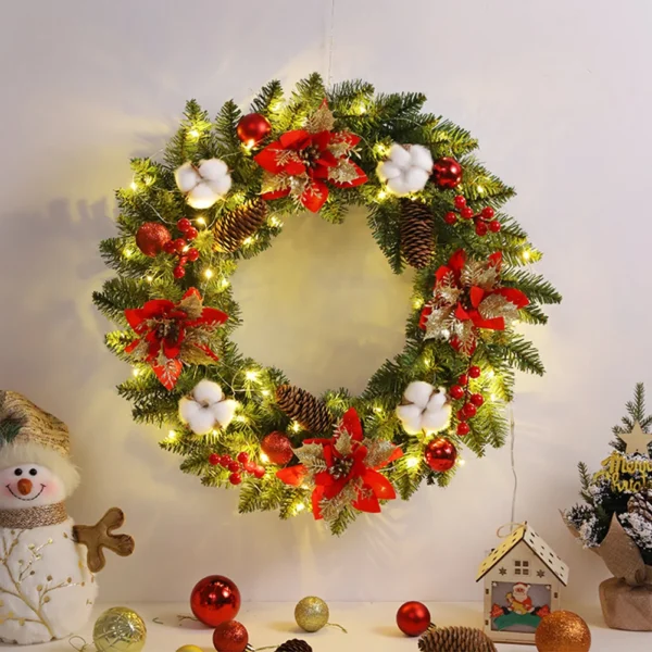 Spruce Pine Cones Berry Ball 40CM Garland Decoration PVC Light Up for Wall Front Door Window
