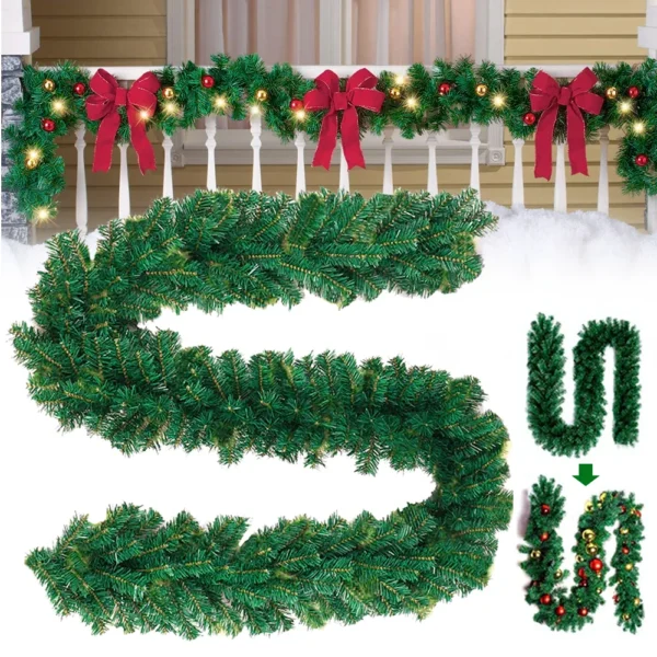 9ft Christmas Garland Bushy Pine Green Decoration Stairs Fireplace Xmas 270cm - Image 2