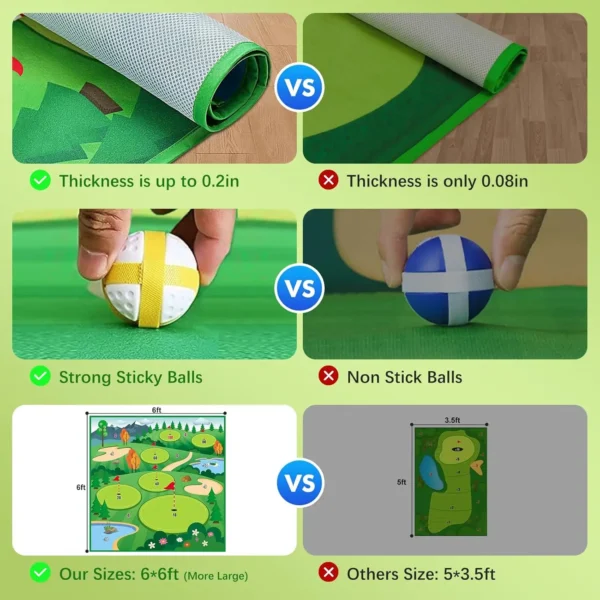 20 Balls Golf Chipping Game Mat with Club Practice Stick Chip Golf Set Indoor Outdoor for Kids Adult Golf Hitting Mat Game - Image 5
