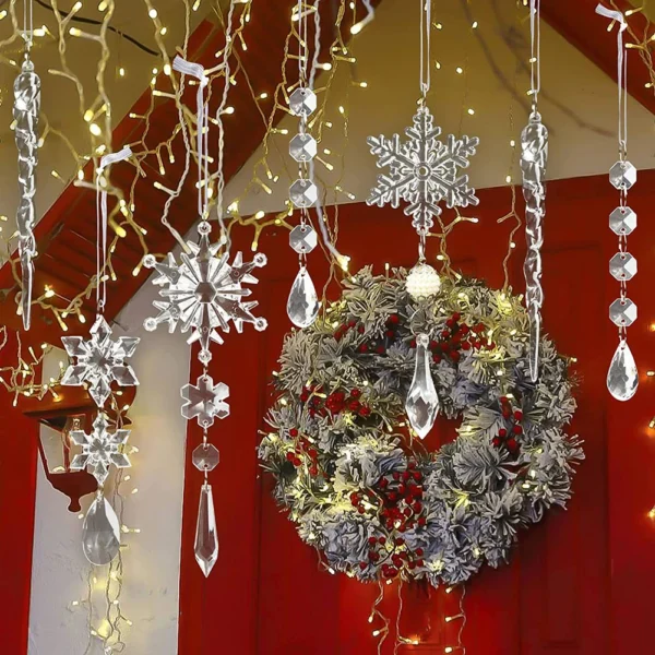 10Pcs Crystal Christmas Tree Ornaments Acrylic Snowflake Icicle Drop Crystal Hangings Decorative for Xmas Tree - Image 3