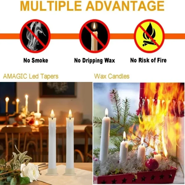 6/12Pc 6.6inch LED Flameless Taper Candles with Remote Flickering CandleSticks Plastic Window Candles for Halloween Christmas - Image 4