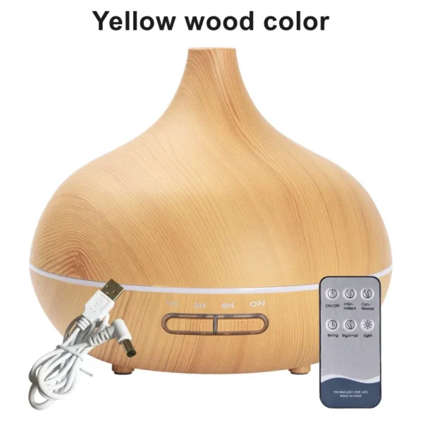 550ml Wood Color USB Aroma Diffuser, Essential Oil Diffuser with 7 Color LED Lights & Remote Control, USB Powered Air Humidifier - Image 2