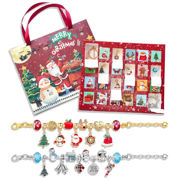 Christmas Advent Calendar Bracelet 2 Bracelets 24 Days Christmas Countdown Calendar 24 Days Countdown Surprise Ore Blind Box Set - Image 2