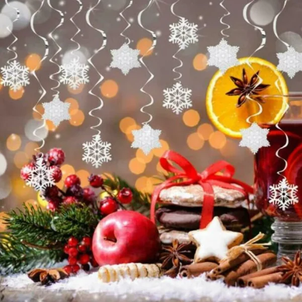 30pcs Snowflake Swirls Christmas Party Foil Hanging Ceiling Decorations Gift - Image 4