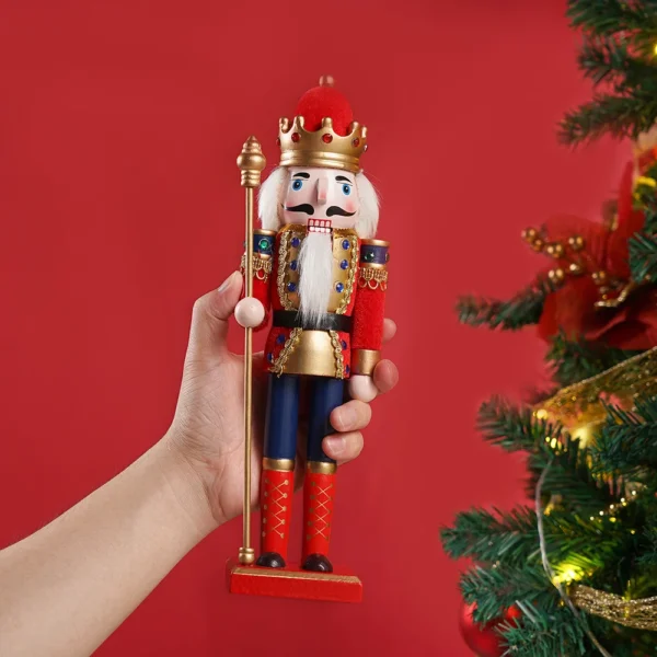 30CM Christmas King Nutcracker Statue Red Scepter Soldier Doll for Table Decor Family Home Gift - Image 5