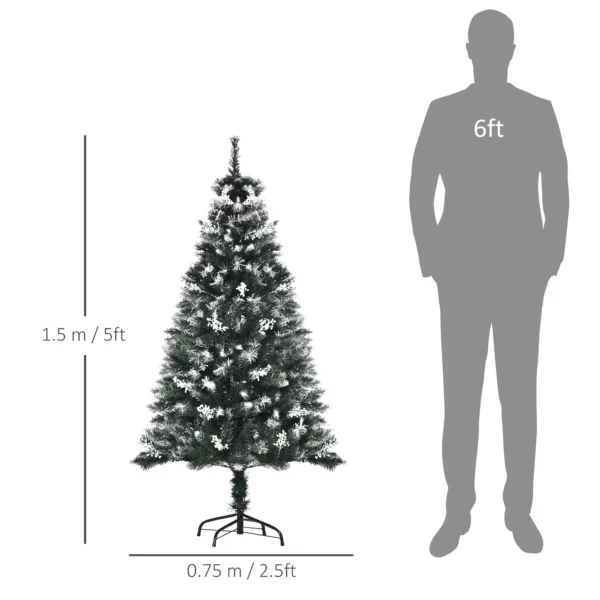 5FT Artificial Snow-Dipped Christmas Tree Xmas Decor w/ Berries Stand - Image 3