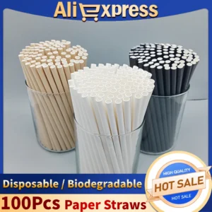 100-Pack Biodegradable Paper Straws Eco Friendly Straws for Juice Soda Cocktail