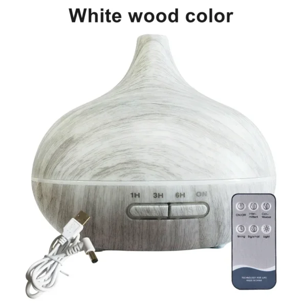 550ml Wood Color USB Aroma Diffuser, Essential Oil Diffuser with 7 Color LED Lights & Remote Control, USB Powered Air Humidifier - Image 4