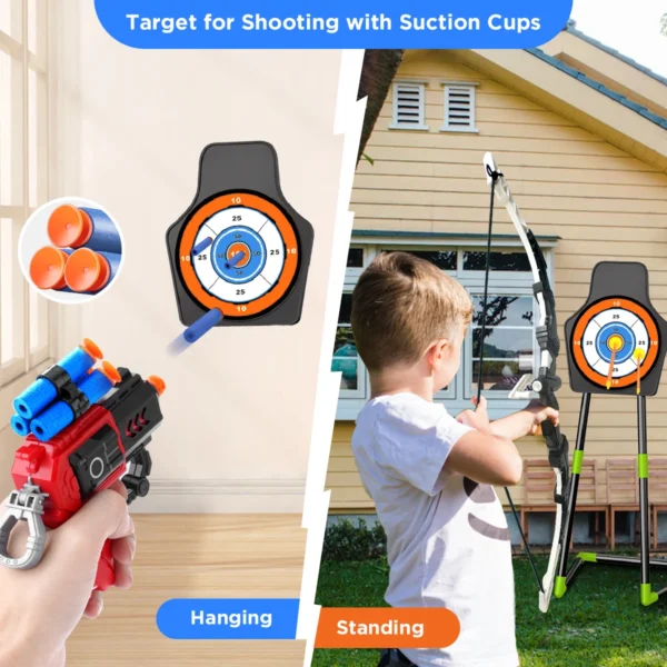 2X Bow Arrow + Guns Toy For Kids LED Light Up Archery with Suction Cup Stand Target Dart Board Indoor Outdoor Game Toys - Image 2