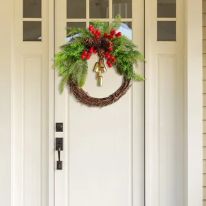 Christmas Atmosphere Decorative Garland Hanging Xmas Tree Wreath Simulation with Pinecone Bell for Shopping Mall Outdoor