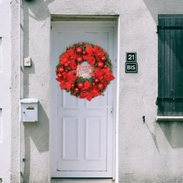 Artificial Christmas Wreath with Pinecones, Flowers, Berries and Balls - Festive Front Door and Wall Decor Front door decore Lei - Image 5