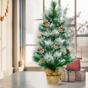 2 FT/ 60CM Snow Flocked Pine Artificial Christmas Tree Pine Cone Xmas Decoration