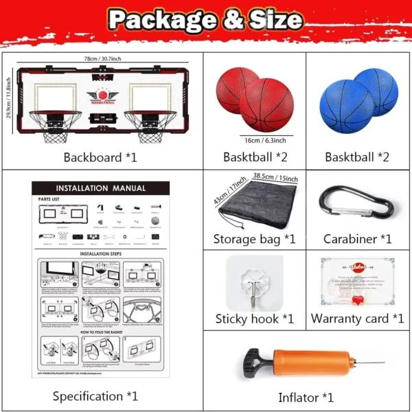 Basketball Hoop x2 Indoor Outdoor Electric Mini Basketball Scoreboard 4x Balls Toy Gift for Kids Boys Girls Sports Game - Image 6
