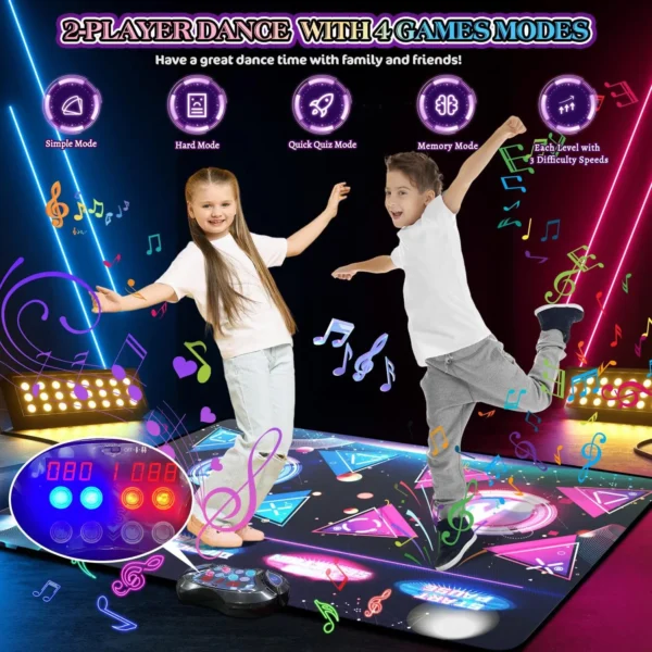 Double Dance Mat for Kids 8-Keys Large Size Electric Dance Pad Music 2 Modes 12 Games 3 Levels Christmas Gift for Girls - Image 4