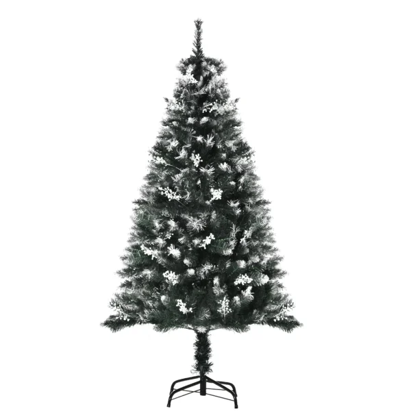 5FT Artificial Snow-Dipped Christmas Tree Xmas Decor w/ Berries Stand - Image 2