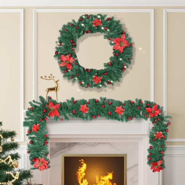 8 Pieces Christmas Decoration Christmas Garland LED Lights Battery Operated,Red Berries Christmas Decorations - Image 3