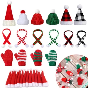 Mini Santa Hat Scarf Knit Hats Glove Crafts Christmas Doll Tree Ornaments Decorations DIY