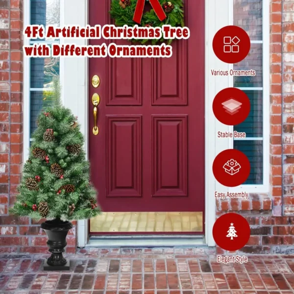 4FT Snow Flocked Artificial Christmas Tree Artificial Xmas Trees W/ Red Berries - Image 4