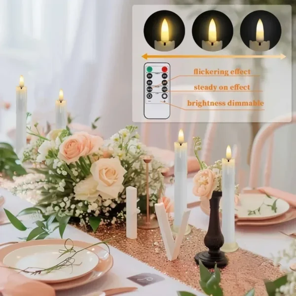 6/12Pc 6.6inch LED Flameless Taper Candles with Remote Flickering CandleSticks Plastic Window Candles for Halloween Christmas - Image 2