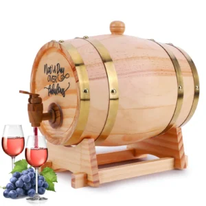 3L Wooden Whiskey Barrel with Stand Bung and Spigot Wine Barrel Whiskey Barrel Dispenser for Aging Whiskey Bourbon Cocktails Rum