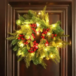 Christmas Wreath with Lights for Outdoor Door Decor - Battery-Powered Pre-Lit Holiday Reef graduation lei Mini wreath Lei Leis