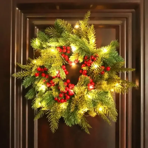 Christmas Wreath with Lights for Outdoor Door Decor - Battery-Powered Pre-Lit Holiday Reef graduation lei Mini wreath Lei Leis