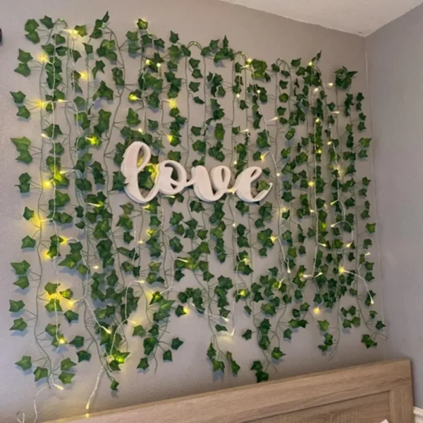 2.3m Silk Leaves Fake Creeper Green Leaf Ivy Vine 2m LED String Lights For Home Wedding Party Hanging Garland Artificial Flower - Image 3
