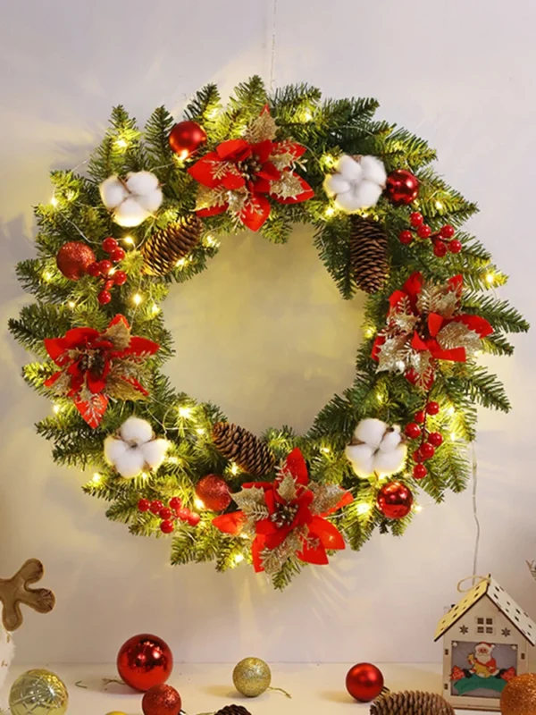 Spruce Pine Cones Berry Ball 40CM Garland Decoration PVC Light Up for Wall Front Door Window - Image 2
