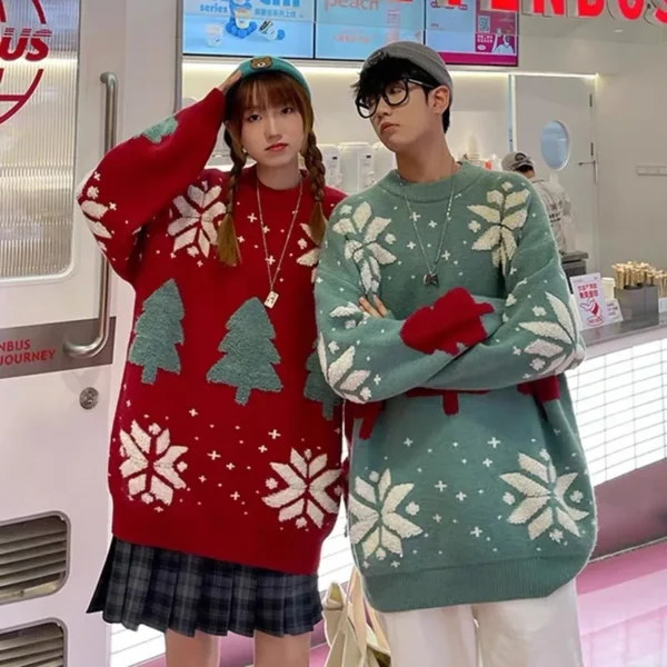 Christmas Tree Couple Street Sweater Woman Snowflake Sweatshirt Autumn Winter Unisex Man Casual Jersey Varsity Pullover Shirts - Image 4
