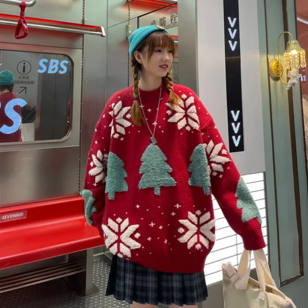 Christmas Tree Couple Street Sweater Woman Snowflake Sweatshirt Autumn Winter Unisex Man Casual Jersey Varsity Pullover Shirts - Image 3