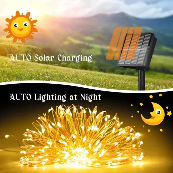 4Pack 400 LED Solar Light Outdoor Lamp String Lights For Holiday Christmas Party Waterproof Fairy Lights Garden Garland Copper - Image 6