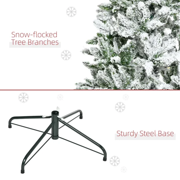 5FT Snow Flocked Artificial Christmas Pine Tree with Realistic Branches Auto Open Steel Base Green Holiday Decoration - Image 4