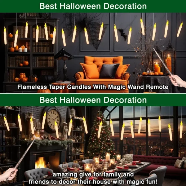12-48Pcs Floating Candles with Magic Wand Flickering Warm Light LED Flameless Candle Taper Candles for Christmas Wedding Party - Image 5