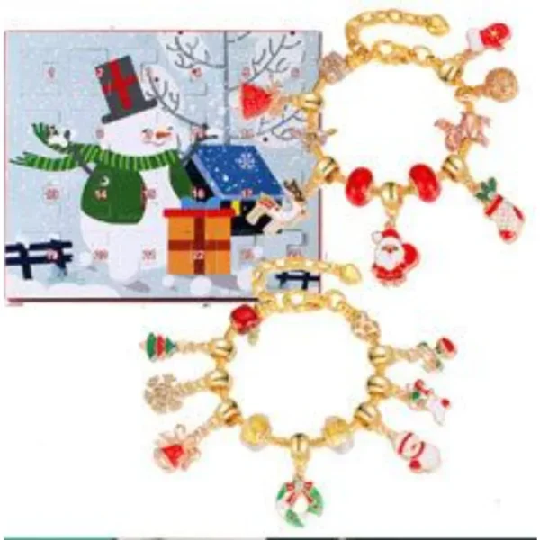 New Christmas Ornaments 's Gift Box Countdown Calendar Gift Box Advent Golden Bracelet Necklace Blind Box Set - Image 2