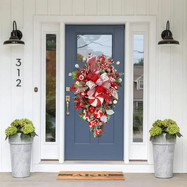 Christmas Wreath Candy Upside Down Tree Garland Upside Down Artificial Christmas Tree Christmas Swag for Front Door - Image 4
