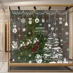 Christmas Window Stickers Set Santa Elk Snowflake Glass Cling Sticker Xmas Decor