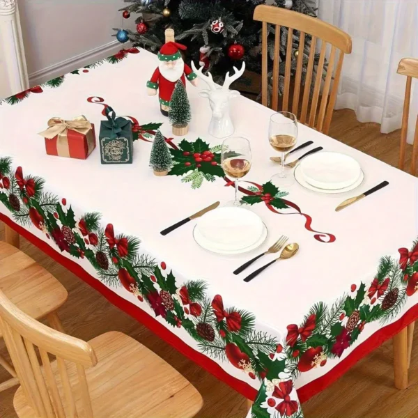 Christmas Tree Snowman Elk Snowflakes Tablecloth Dining Table Reusable Washable Rectangle Tables for Kitchen, Camping, Festival - Image 4