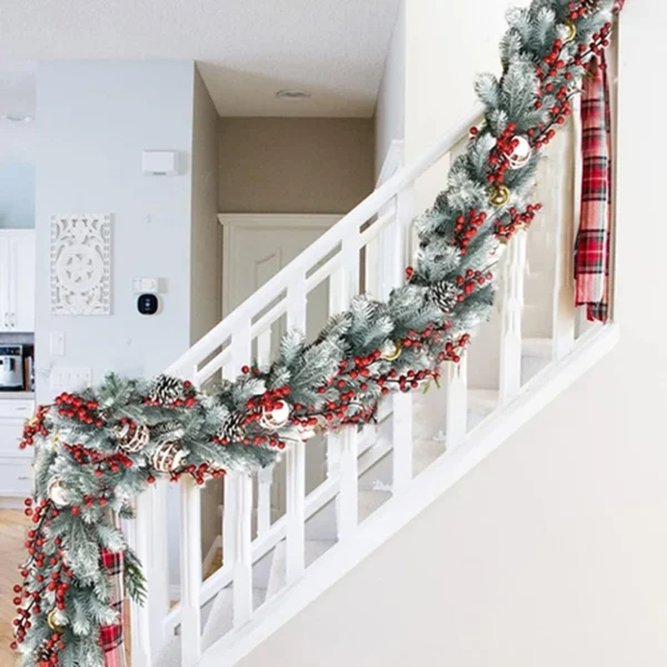 1Pc Artificial Green Plants Christmas Tree Garland Home Room Festival Decor Outdoor Yard Pine Tree Rattan Wall Hanging Accessory - Image 2