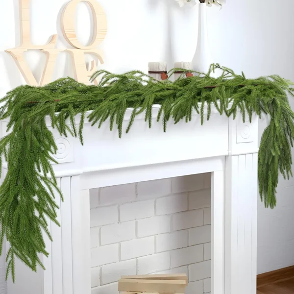 Artificial Norfolk Pine Garlands, Real Touch Winter Pine Garland, Green Artificial Greenery Garland for Christmas Decorations