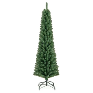 180 cm Pencil Christmas Tree, Artificial Xmas Tree with 392 Memory Wire Branch Tips & Upgraded Metal Stand