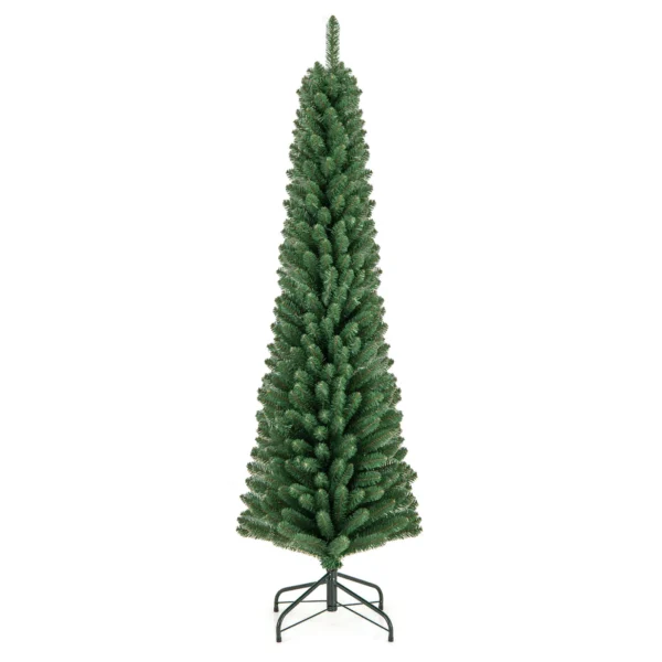 180 cm Pencil Christmas Tree, Artificial Xmas Tree with 392 Memory Wire Branch Tips & Upgraded Metal Stand