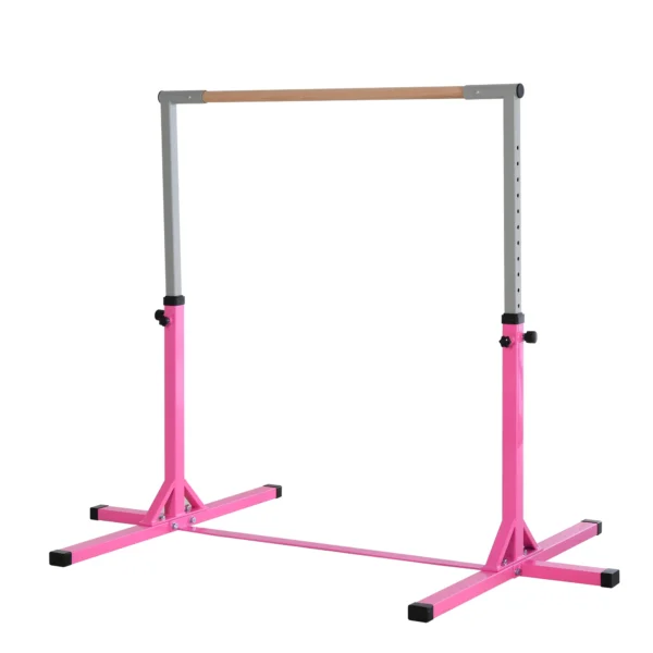 Adjustable Kids Gymnastics Bar Horizontal Training Steel Frame Wood - Image 2