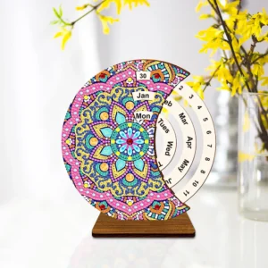 Diamond Painting Perpetual Calendar with Rotating Month Day Week Wooden Perpetual Calendar Kits Desk Decor for Home and Office