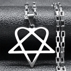 Hip Hop Rock Music Him Heartagram Star Heart Necklace for Women Men Stainless Steel Y2k Black Metal Band Goth Punk Chain Jewelry