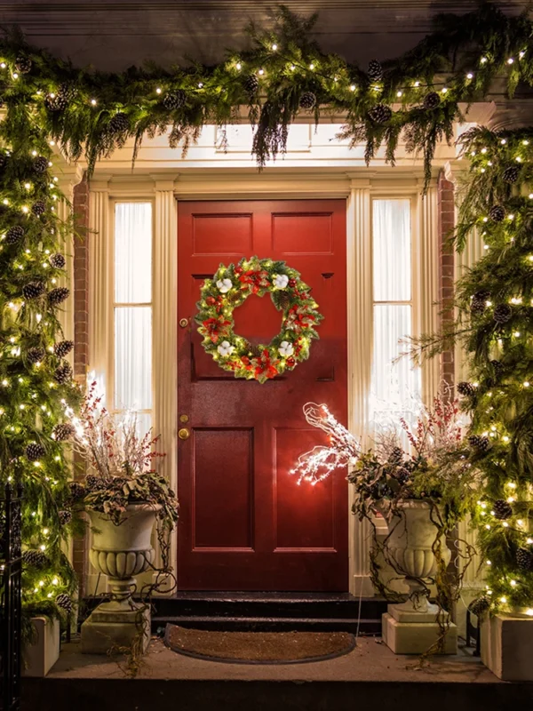 Spruce Pine Cones Berry Ball 40CM Garland Decoration PVC Light Up for Wall Front Door Window - Image 4