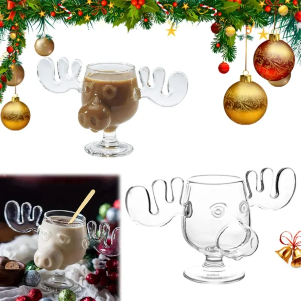 Christmas Elk Glass Cup Cute Reindeer Mug Wine Beer Water Juice Milk Glasses Creative Christmas Vacation Moose Mug Xmas Gift - Image 3