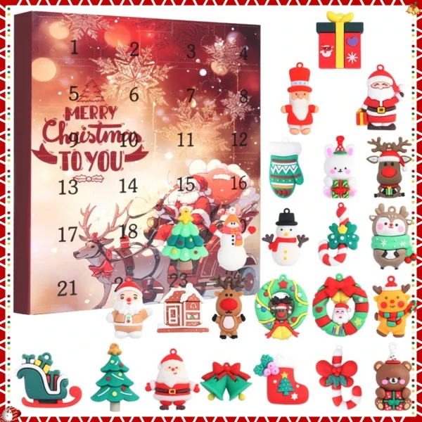 Advent Calendar 24 Grid 3D Santa Claus Doll Pendant Blind Box Family Party Children's New Year Christmas Gifts