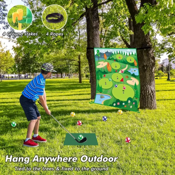 20 Balls Golf Chipping Game Mat with Club Practice Stick Chip Golf Set Indoor Outdoor for Kids Adult Golf Hitting Mat Game - Image 3