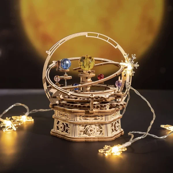 84pcs Rotatable DIY 3D Starry Night Wooden Model Building Kit Block Assembly Music Box Toy Gift for Children Adult - Image 2