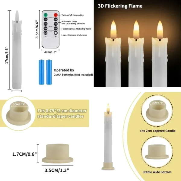 6/12Pc 6.6inch LED Flameless Taper Candles with Remote Flickering CandleSticks Plastic Window Candles for Halloween Christmas - Image 5